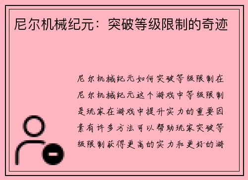 尼尔机械纪元：突破等级限制的奇迹